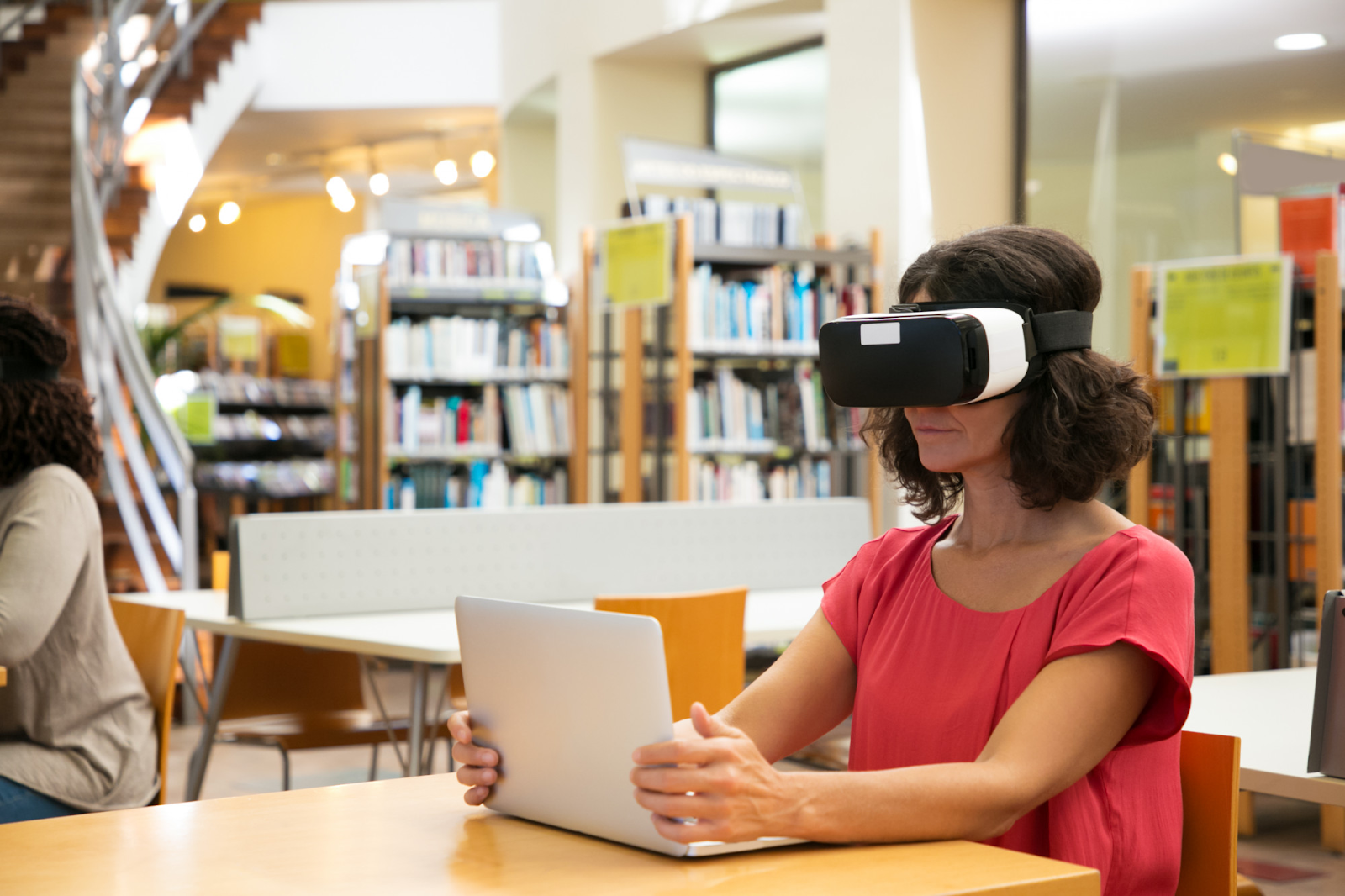 a woman wearing a VR headset